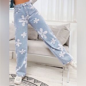 NWT Flying Angel Floral Print Light Blue wide leg high rise Jeans - 27, 29, 31